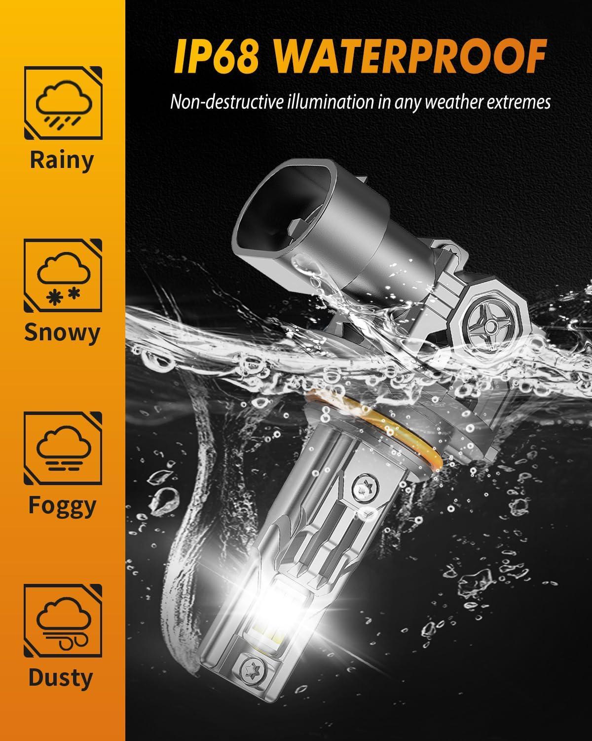 imageFAHREN H11H9H8 9005HB3 LED Bulbs Combo 130000LM 1000 UltraBright Real 11 Mini Size 11 Mini Size Halogen Replacement 6500K Cool White NonPolarity Plug and Play Pack of 490059006