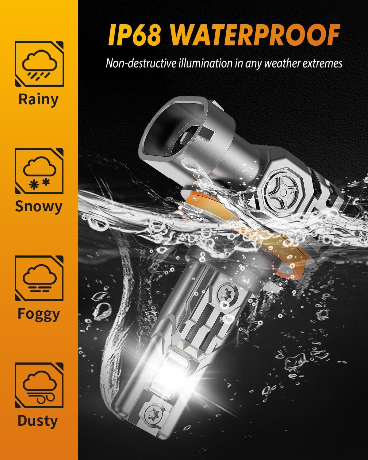 imageFAHREN H11H9H8 9005HB3 LED Bulbs Combo 130000LM 1000 UltraBright Real 11 Mini Size 11 Mini Size Halogen Replacement 6500K Cool White NonPolarity Plug and Play Pack of 4H11H8H9