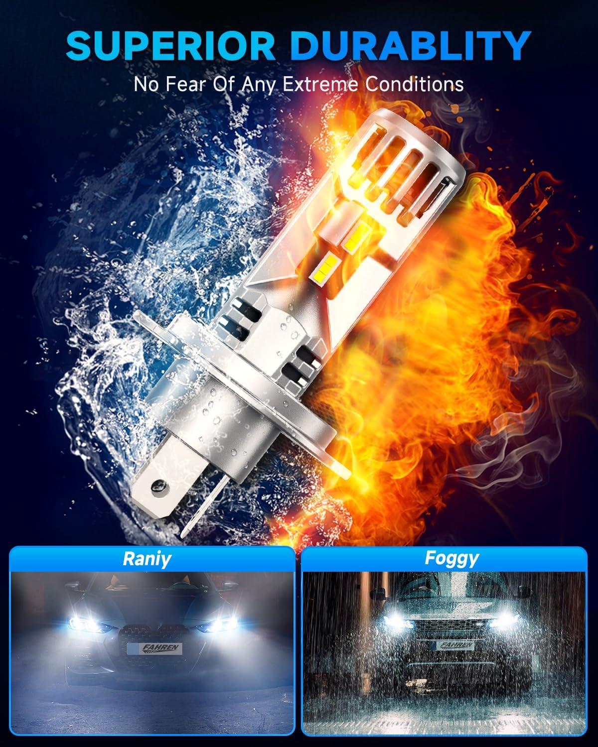 imageFAHREN H4 LED Light Bulbs 800 Super Bright 9003 HighLow Beam Driving Fog ampamp Spot Lights with 12000 RPM Turbo Fan 6500K Cool White IP68 Waterproof Pack of 2