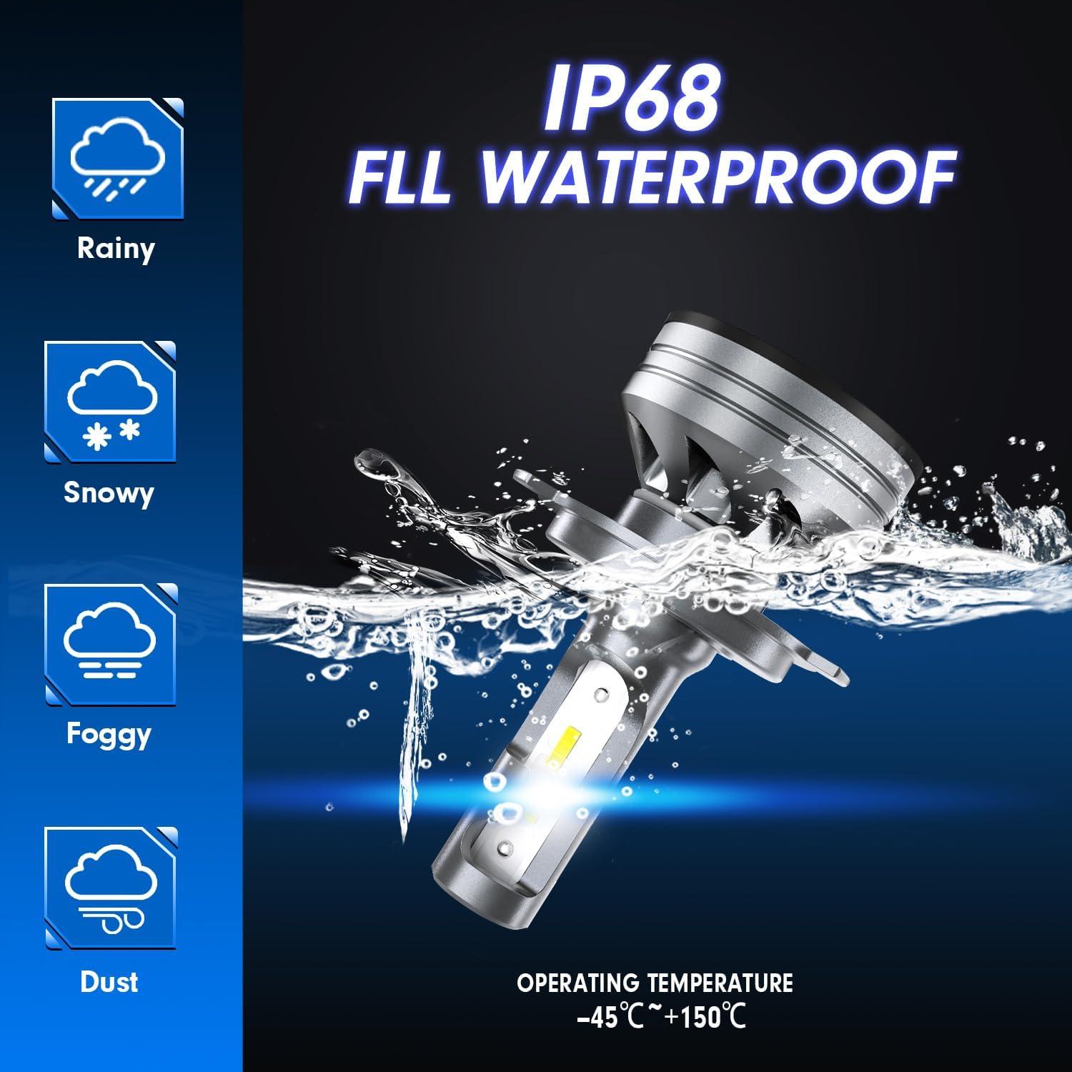 imageFAHREN H7 LED Light Bulbs 30000LM Super Brightness 11 Size No Adapter Needed Plug ampamp Play 6500k White with 16 CSP Chips Canbus Ready NonPolarity H7 Fog Bulb with Turbo Fan IP68 Pack of 2H49003