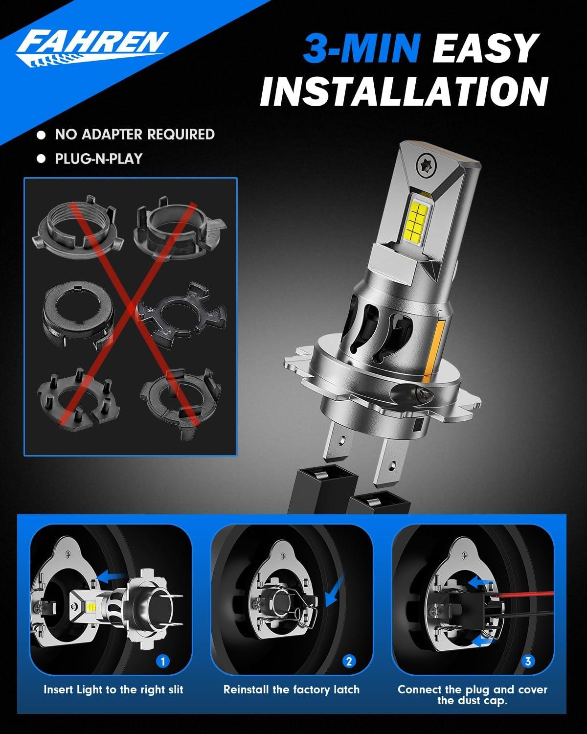 imageFAHREN H7 LED Light Bulbs 30000LM Super Brightness 11 Size No Adapter Needed Plug ampamp Play 6500k White with 16 CSP Chips Canbus Ready NonPolarity H7 Fog Bulb with Turbo Fan IP68 Pack of 2H7