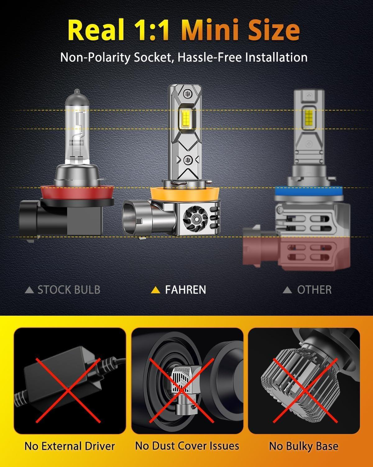 imageFAHREN H7 LED Light Bulbs 30000LM Super Brightness 11 Size No Adapter Needed Plug ampamp Play 6500k White with 16 CSP Chips Canbus Ready NonPolarity H7 Fog Bulb with Turbo Fan IP68 Pack of 2H119005