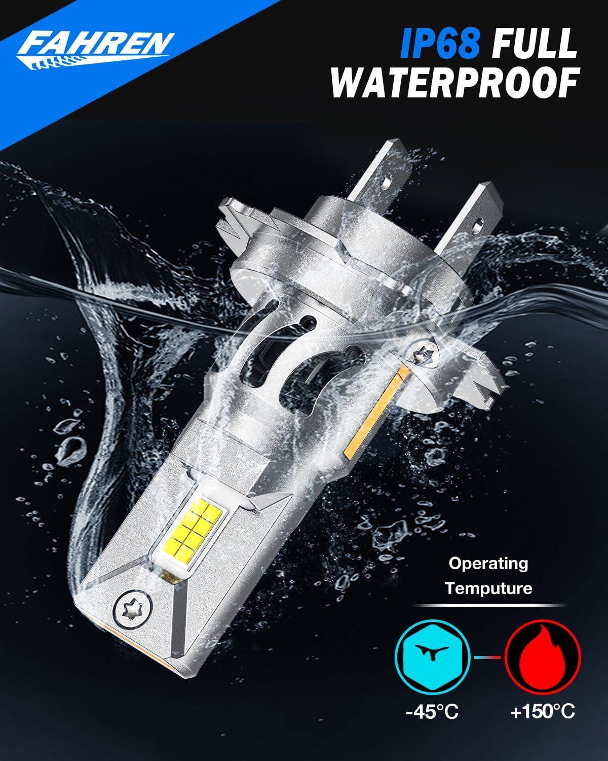 imageFAHREN H7 LED Light Bulbs 30000LM Super Brightness 11 Size No Adapter Needed Plug ampamp Play 6500k White with 16 CSP Chips Canbus Ready NonPolarity H7 Fog Bulb with Turbo Fan IP68 Pack of 2H7
