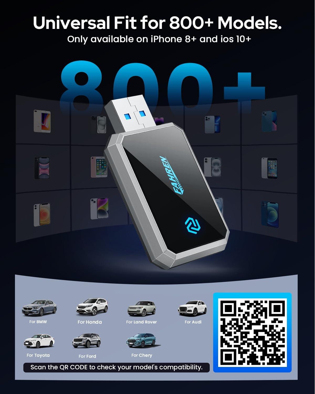 imageFAHREN Lastest Mini Wireless CarPlay AdapterBluetooth ampamp WiFi ConnectionPlugNPlayNo Lag for NavigationCompatible with iOS 10 ampamp Car 2016USBA Extension Cable ampamp TypeC AdapterP700