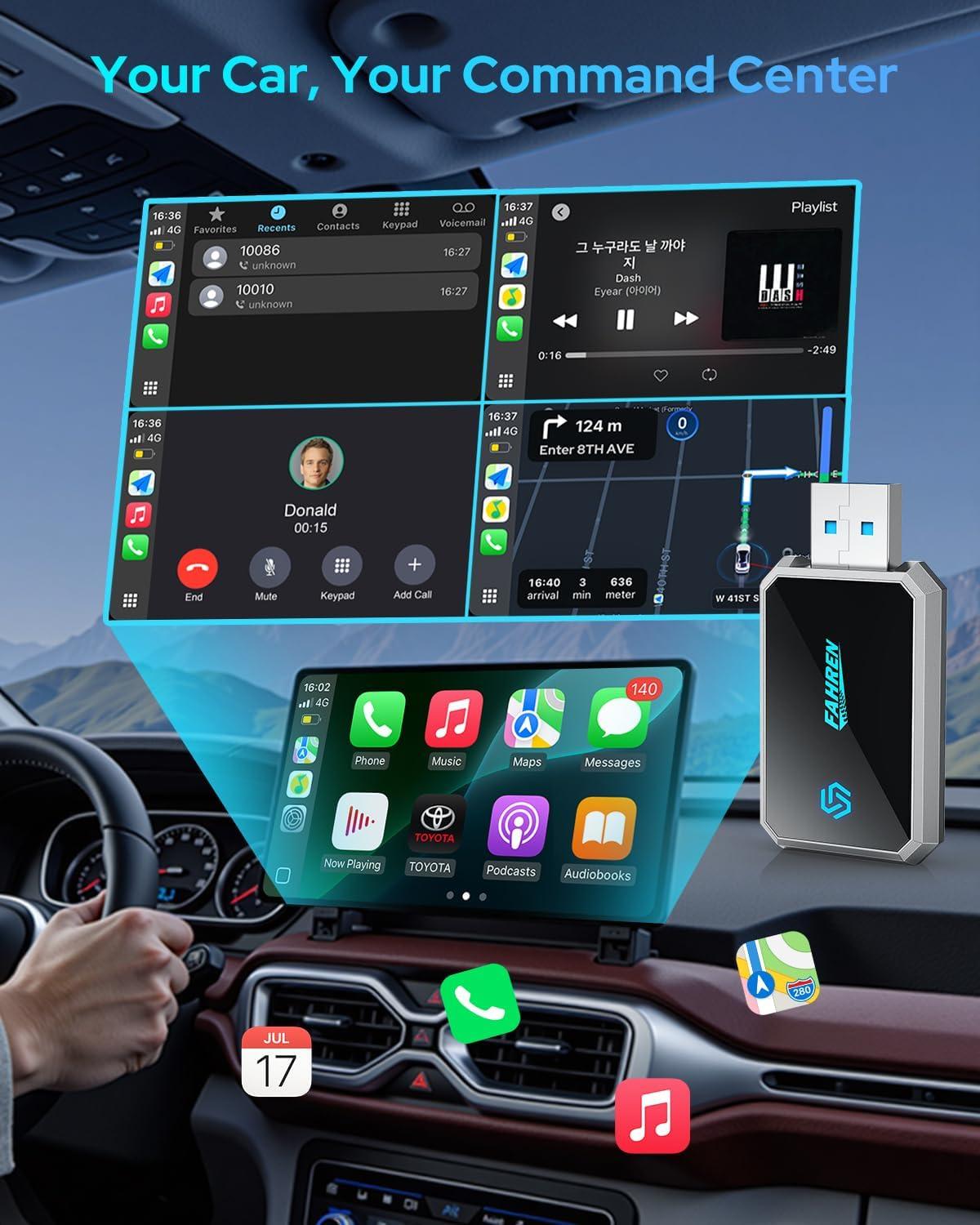 imageFAHREN Lastest Mini Wireless CarPlay AdapterBluetooth ampamp WiFi ConnectionPlugNPlayNo Lag for NavigationCompatible with iOS 10 ampamp Car 2016USBA Extension Cable ampamp TypeC AdapterP700