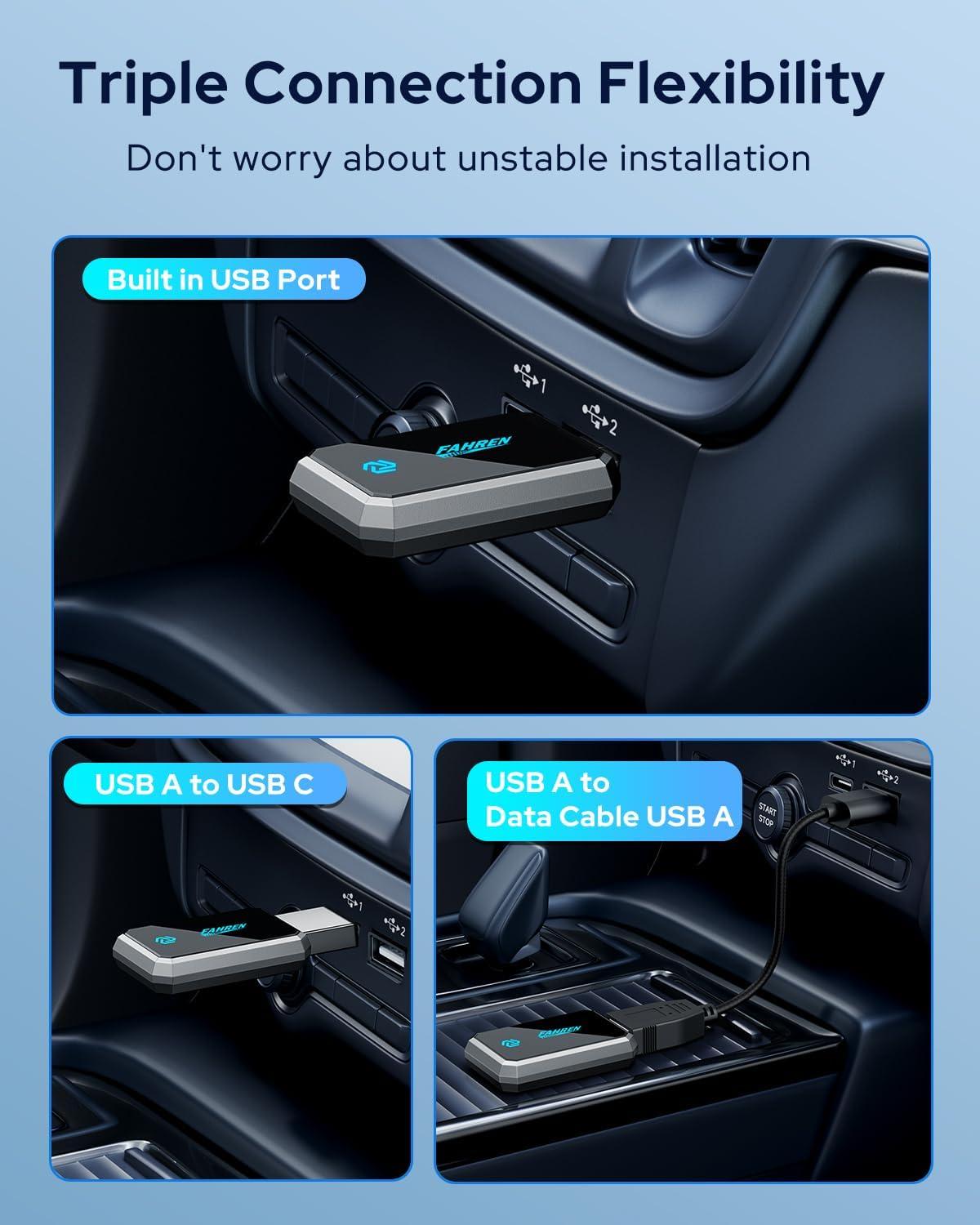 imageFAHREN Lastest Mini Wireless CarPlay AdapterBluetooth ampamp WiFi ConnectionPlugNPlayNo Lag for NavigationCompatible with iOS 10 ampamp Car 2016USBA Extension Cable ampamp TypeC AdapterP700