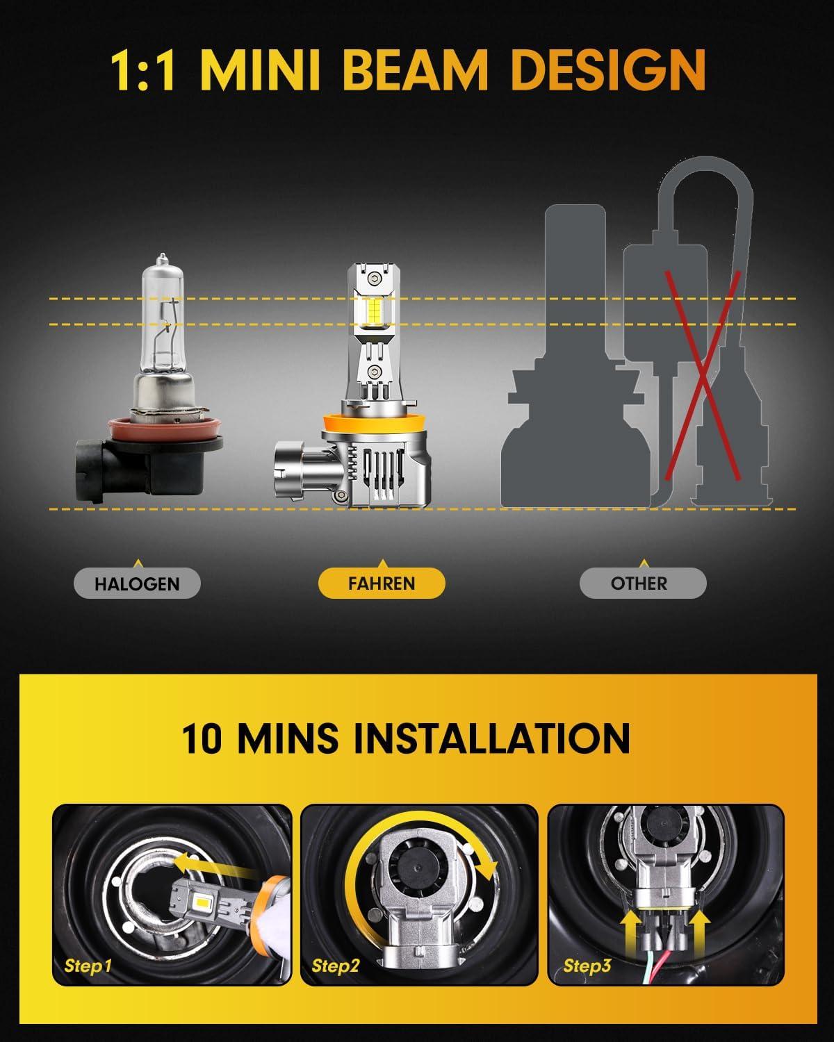 imageFAHREN Latest ampamp Brightest H13 LED Bulbs 1200 12X 70000LM Extreme Brightness 9008 bulb 6500K Cool White 11 Min SizeIP68 WaterproofPack of 2Fog Bulbs HIDPlugNPlayH11H8H9
