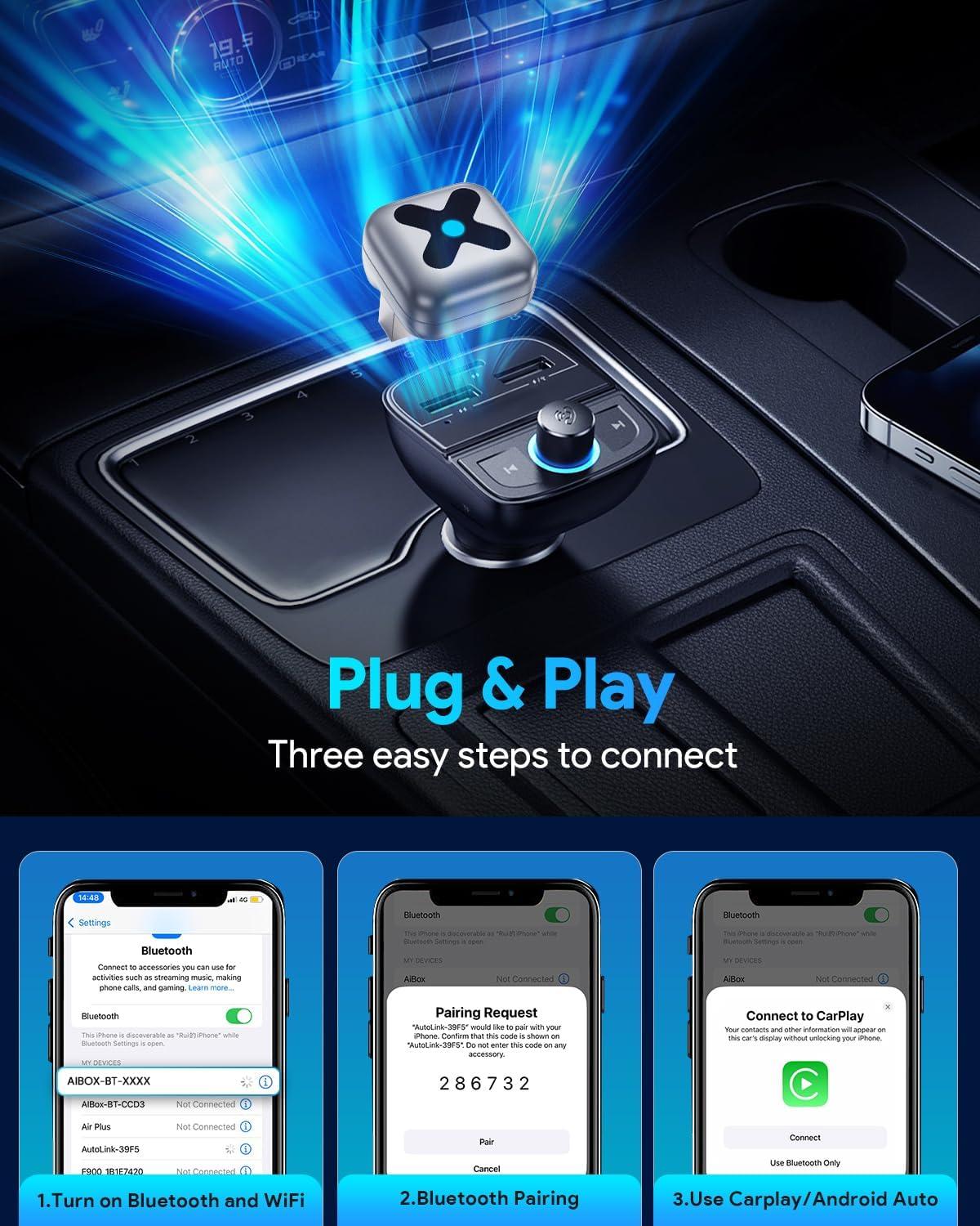 imageFAHREN UltraMini Carplay Adapter A9 Chip 35s Auto Connect Convert Wired CarPlayAndroid Auto to Wireless USBCUSBAExtension Cable Compatible with iOS 10 Android 10 CEROHSFCC