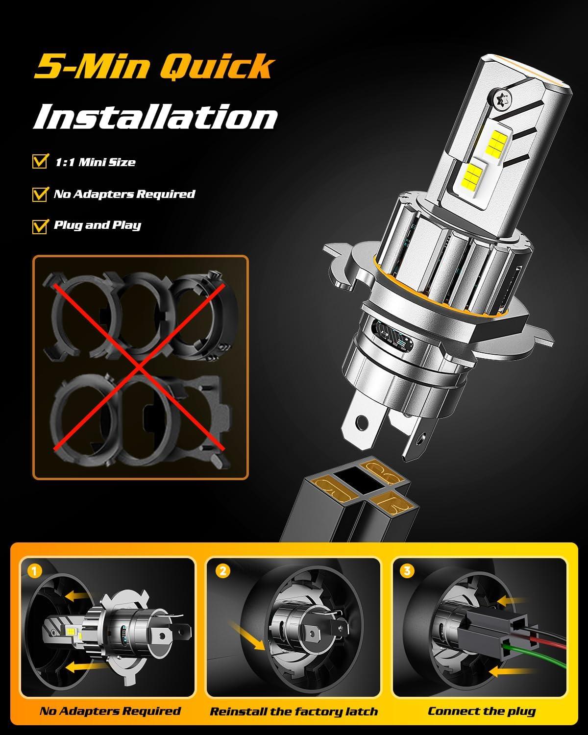 imageFAHREN Upgraded H139008 Bulb Modern ampamp Brightest 40000LM 6500K UltraBright Bulb 11 Mini Size No Adapter Required 9008 Fog Light bulb Quick Install Light Kit H13 bulbsPack of 2H49003
