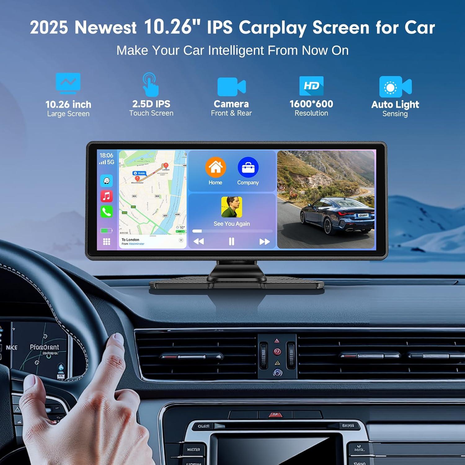 imageFAHREN Wireless Apple Carplay Screen for Car 1026quot CarPlay ampamp Android Auto Car Tablet with 4K Dash Cam ampamp 2K Backup Camera Audio Receivers Carplay Radio Voice ControlMusic PlayGPS Navigation