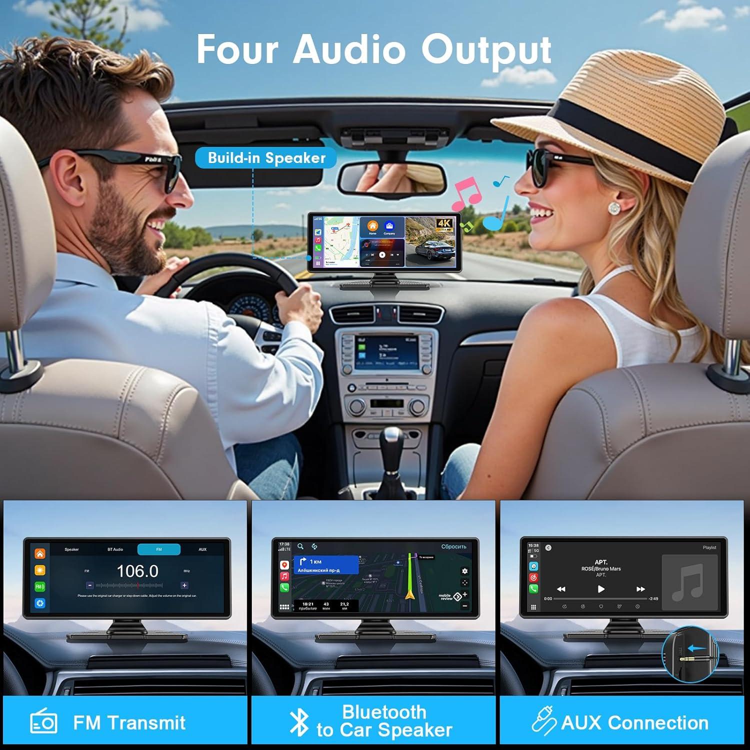 imageFAHREN Wireless Apple Carplay Screen for Car 1026quot CarPlay ampamp Android Auto Car Tablet with 4K Dash Cam ampamp 2K Backup Camera Audio Receivers Carplay Radio Voice ControlMusic PlayGPS Navigation