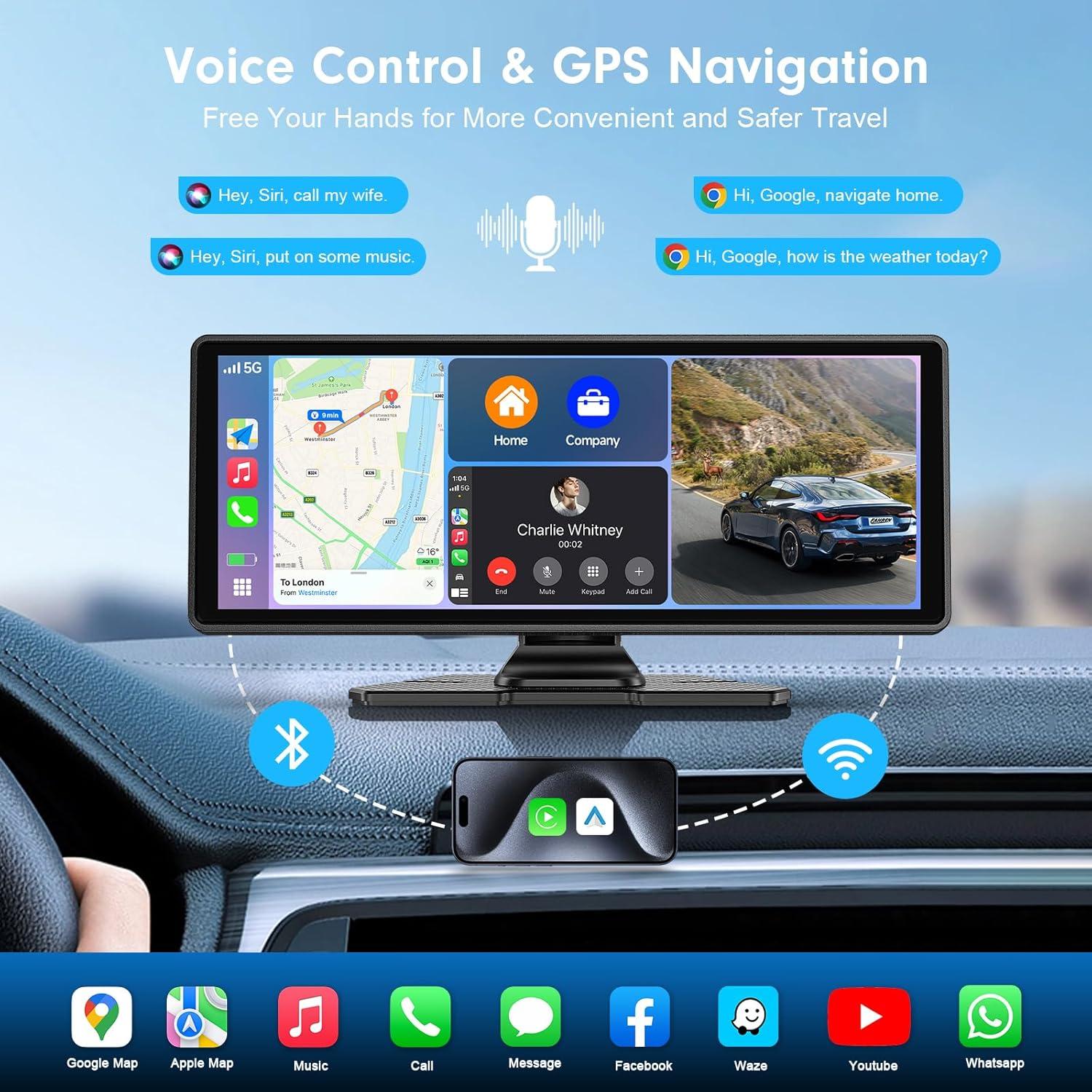 imageFAHREN Wireless Apple Carplay Screen for Car 1026quot CarPlay ampamp Android Auto Car Tablet with 4K Dash Cam ampamp 2K Backup Camera Audio Receivers Carplay Radio Voice ControlMusic PlayGPS Navigation