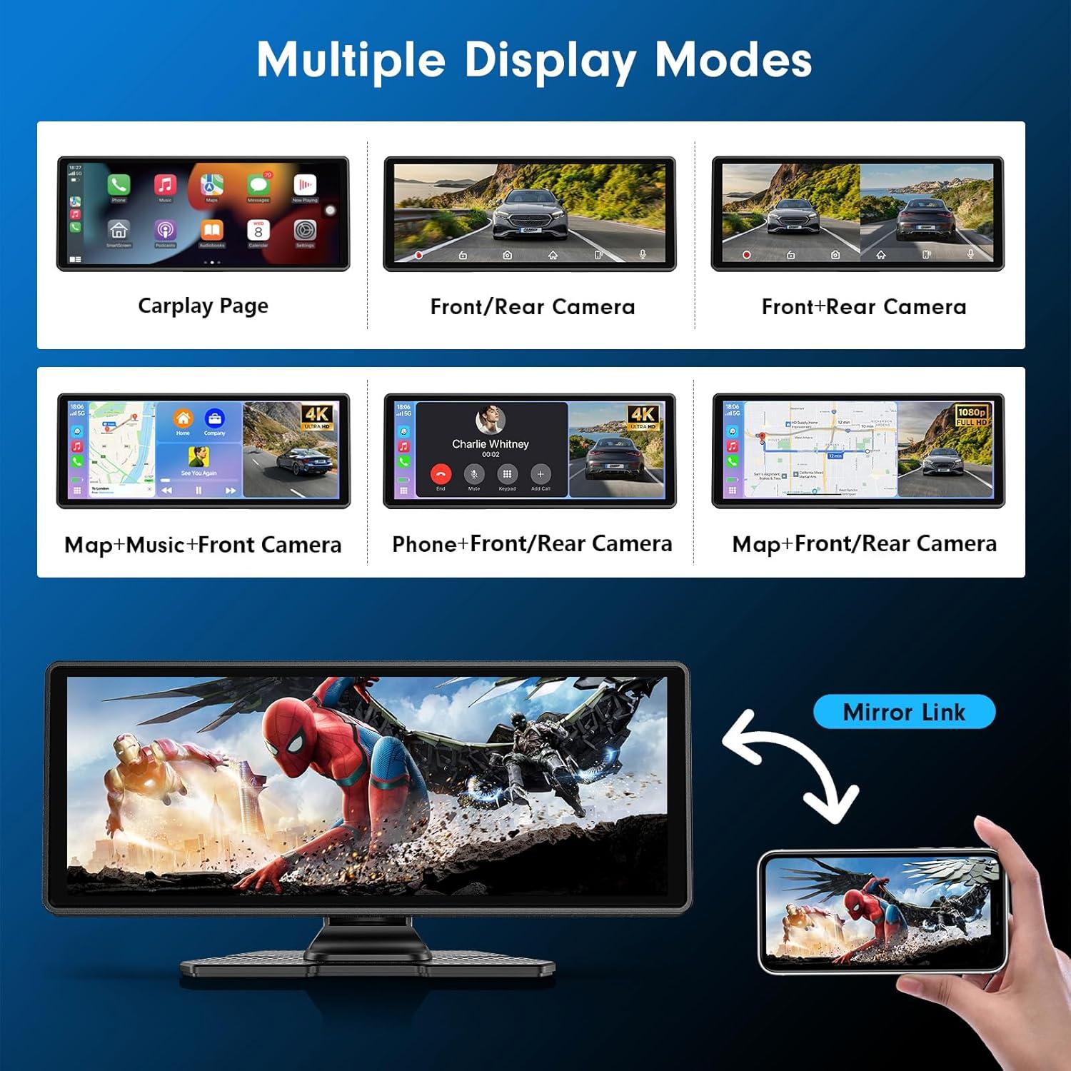 imageFAHREN Wireless Apple Carplay Screen for Car 1026quot CarPlay ampamp Android Auto Car Tablet with 4K Dash Cam ampamp 2K Backup Camera Audio Receivers Carplay Radio Voice ControlMusic PlayGPS Navigation