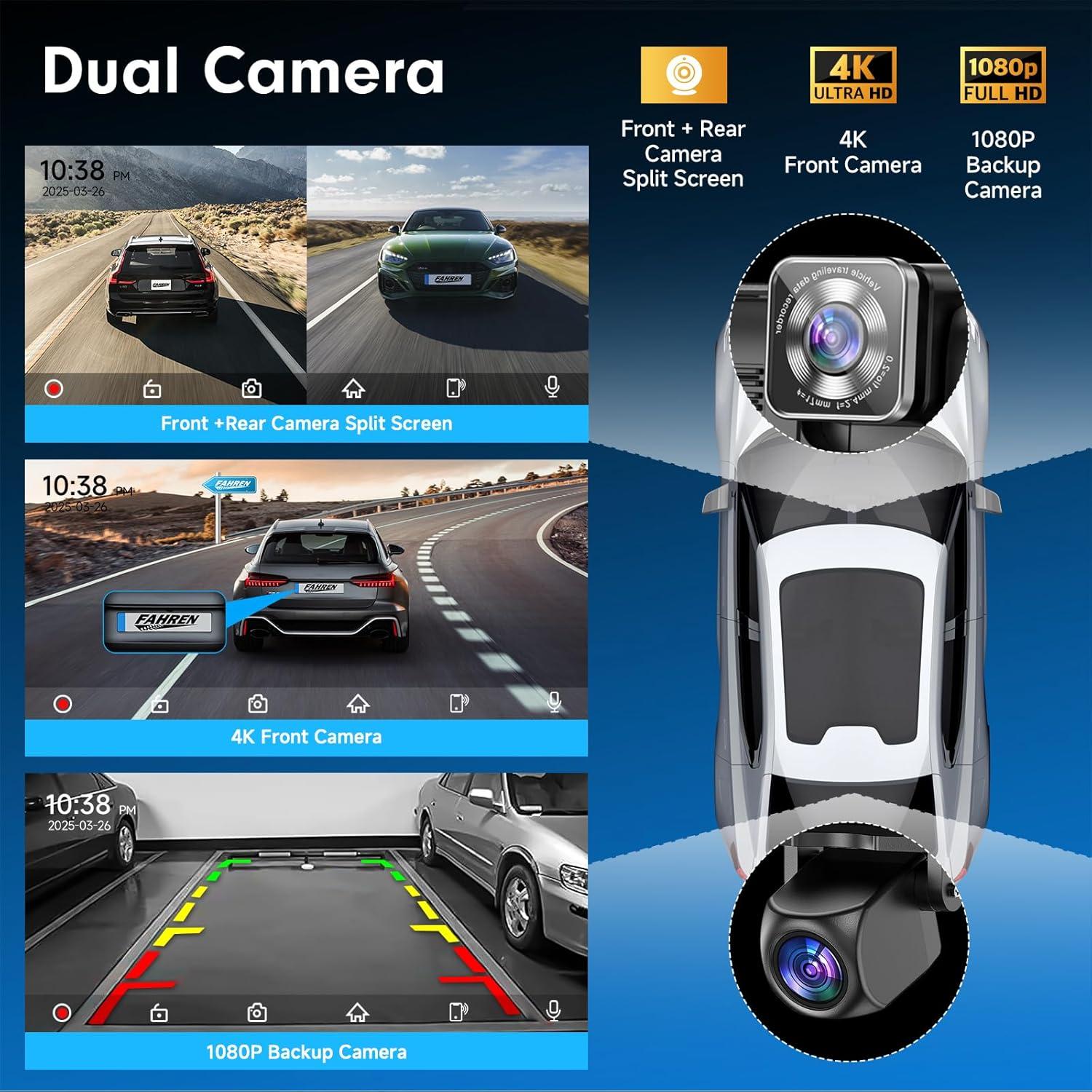 imageFAHREN Wireless Apple Carplay Screen for Car 1026quot CarPlay ampamp Android Auto Car Tablet with 4K Dash Cam ampamp 2K Backup Camera Audio Receivers Carplay Radio Voice ControlMusic PlayGPS Navigation