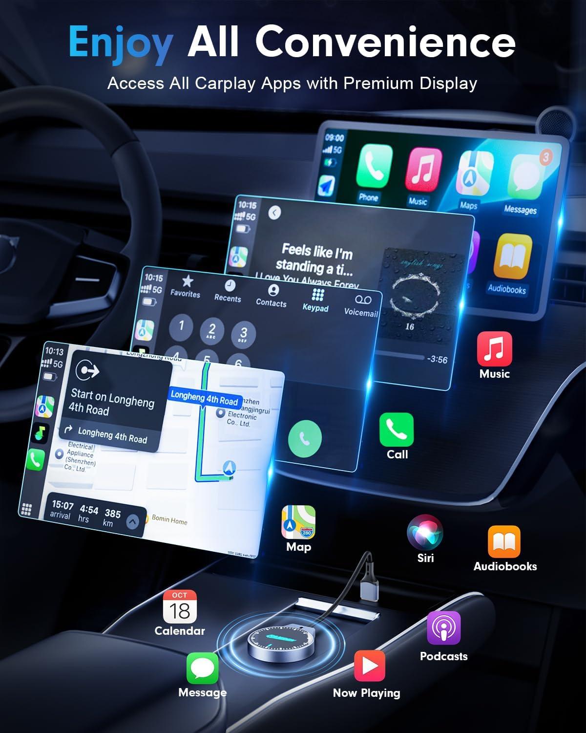imageWireless CarPlay Adapter for Apple iPhone 2025 Upgraded 5X Fastest ampamp 2X More Stable Connection Mini Bluetooth CarPlay Dongle for iOS 10 ampamp Cars from 2016