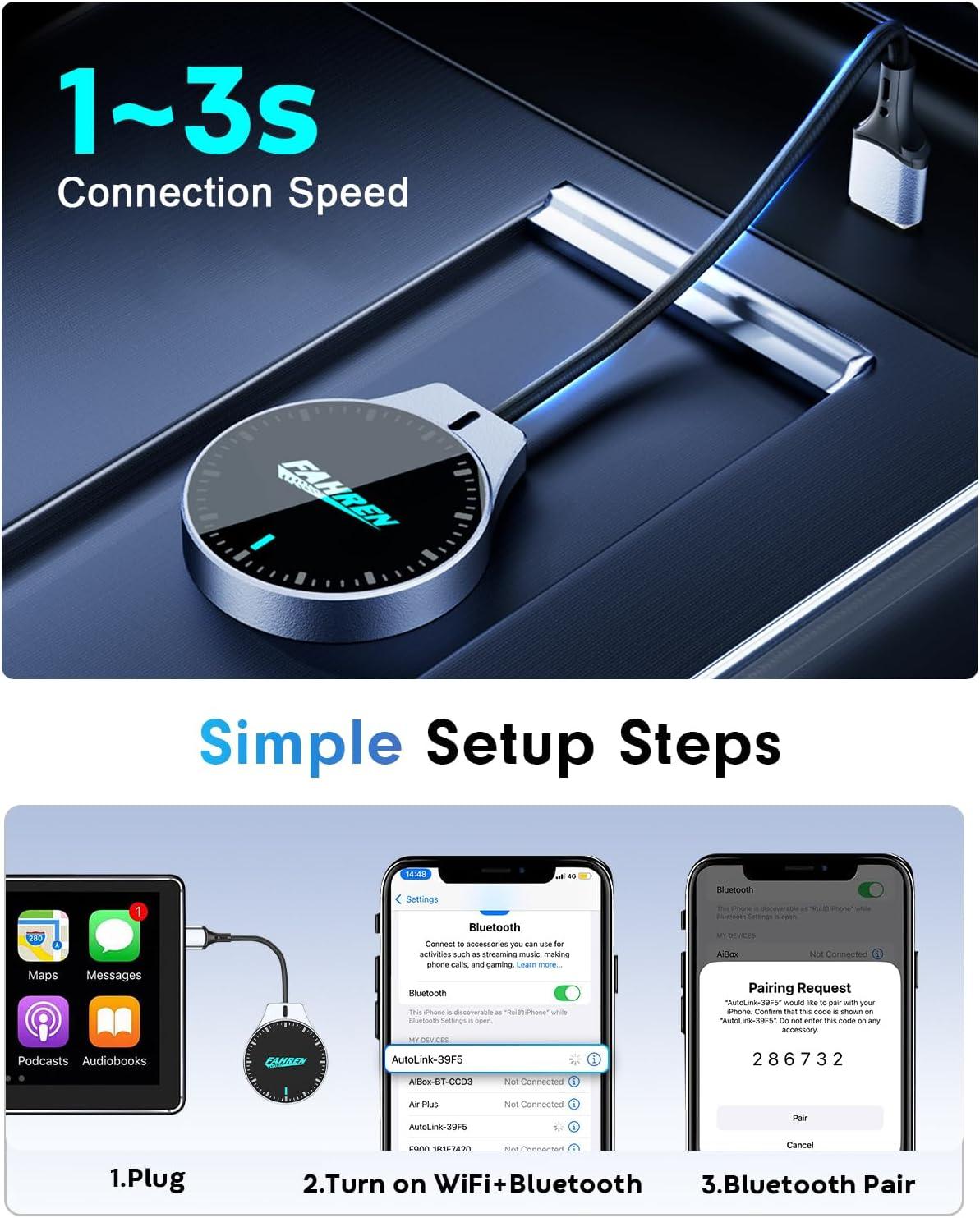 imageWireless CarPlay Adapter for Apple iPhone 2025 Upgraded 5X Fastest ampamp 2X More Stable Connection Mini Bluetooth CarPlay Dongle for iOS 10 ampamp Cars from 2016