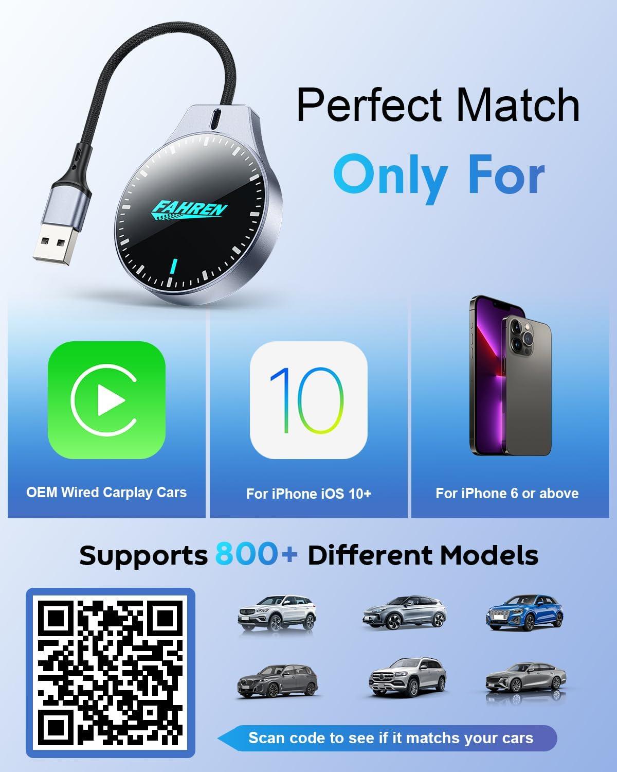 imageWireless CarPlay Adapter for Apple iPhone 2025 Upgraded 5X Fastest ampamp 2X More Stable Connection Mini Bluetooth CarPlay Dongle for iOS 10 ampamp Cars from 2016