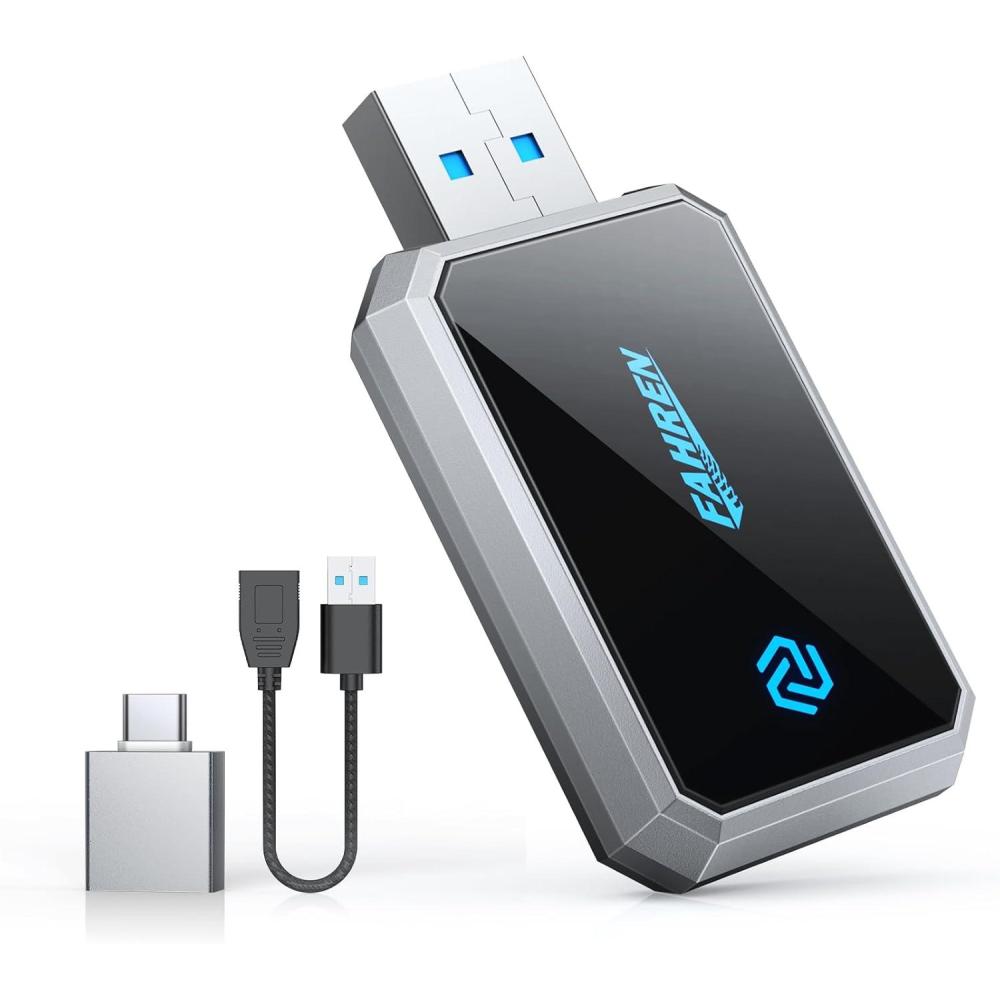 imageFAHREN Lastest Mini Wireless CarPlay AdapterBluetooth ampamp WiFi ConnectionPlugNPlayNo Lag for NavigationCompatible with iOS 10 ampamp Car 2016USBA Extension Cable ampamp TypeC AdapterP700