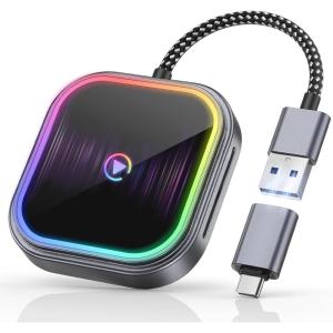 imageFAHREN 2in1 Wireless Carplay Adapter for iPhone ampamp Android Mini Apple Carplay Dongle ampamp Android Auto Adapter Audio Reactive Lighting Design Bluetooth Connection with USB TypeA ampamp TypeC
