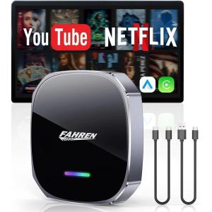 imageFAHREN 3rdGen Wireless CarPlay Adapter for iPhoneampamp Android Auto AI Magic Box Support NetflixYouTube Mini Car Play Wireless Adapter Plug ampamp Play Fit with iPhone 8iOS10Android 11