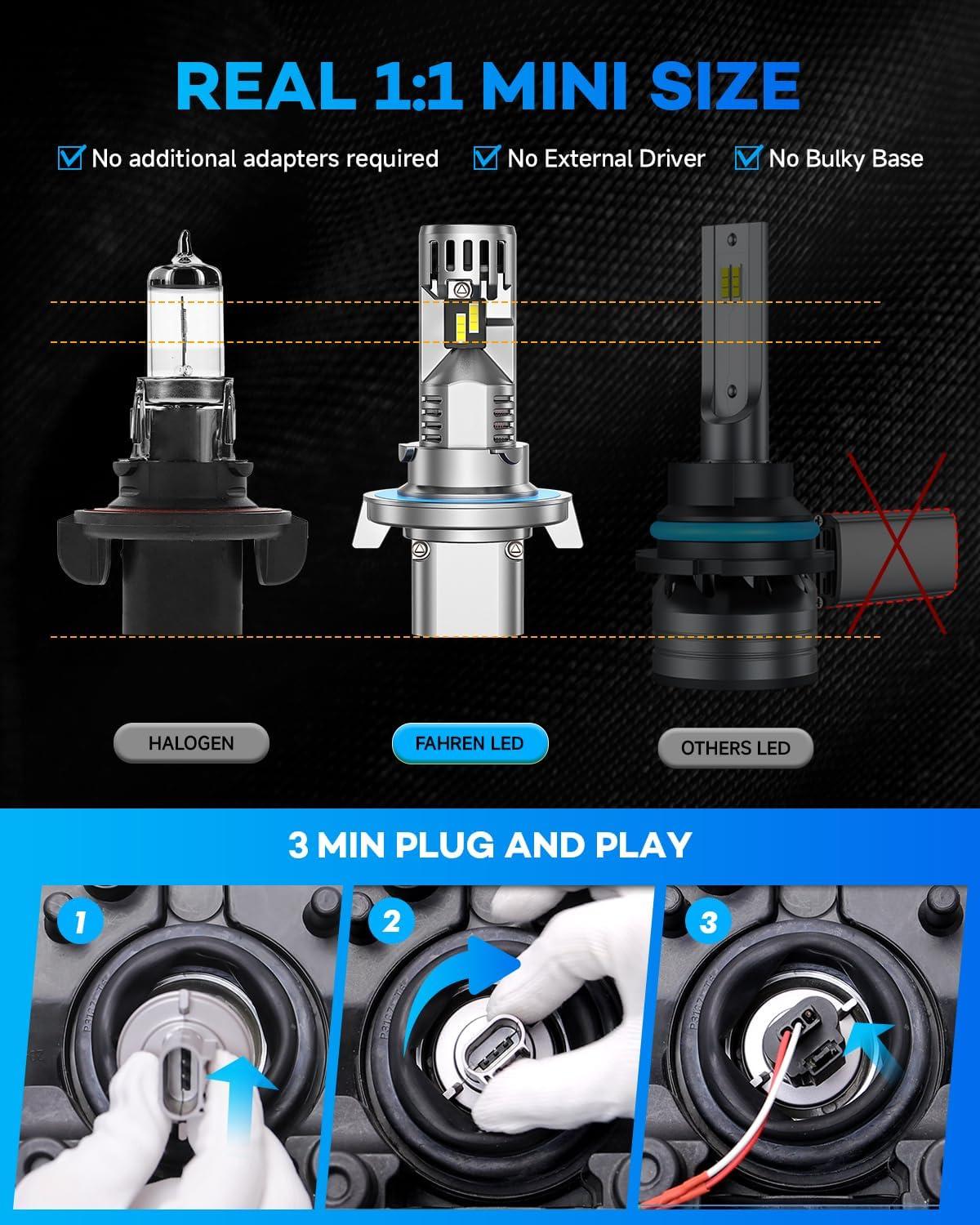 imageFAHREN H139008 Bulb 40000LM Ultra Brightness Real 11 Size Canbus Ready Wireless Plug and Play 6500K White Fog Light Bulbs Cooling Fan 70000H Lifespan Pack of 2