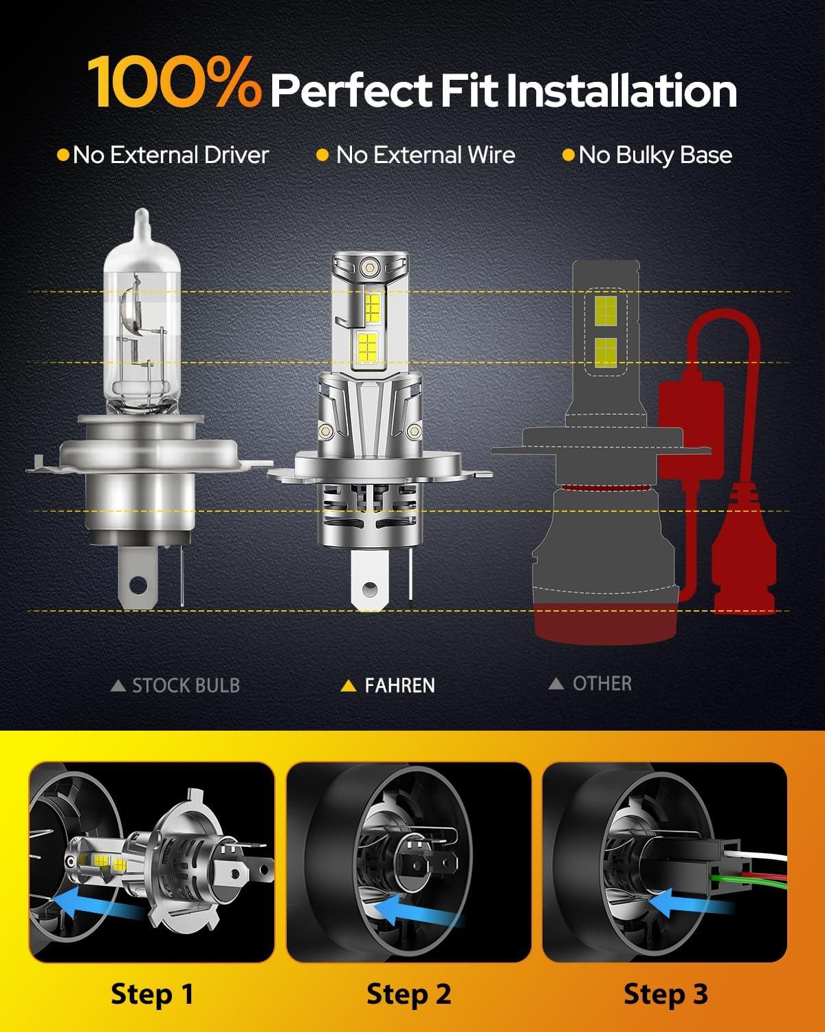 imageFAHREN H7 fog light bulbs 60000LM 12X Upgraded Brightness 70000 Hours Lifespan Real 11 Halogen Mini Size 6500K Cool White 11 Mini Size Plug and Play Pack of 4 2025 UpdatedH4 9003
