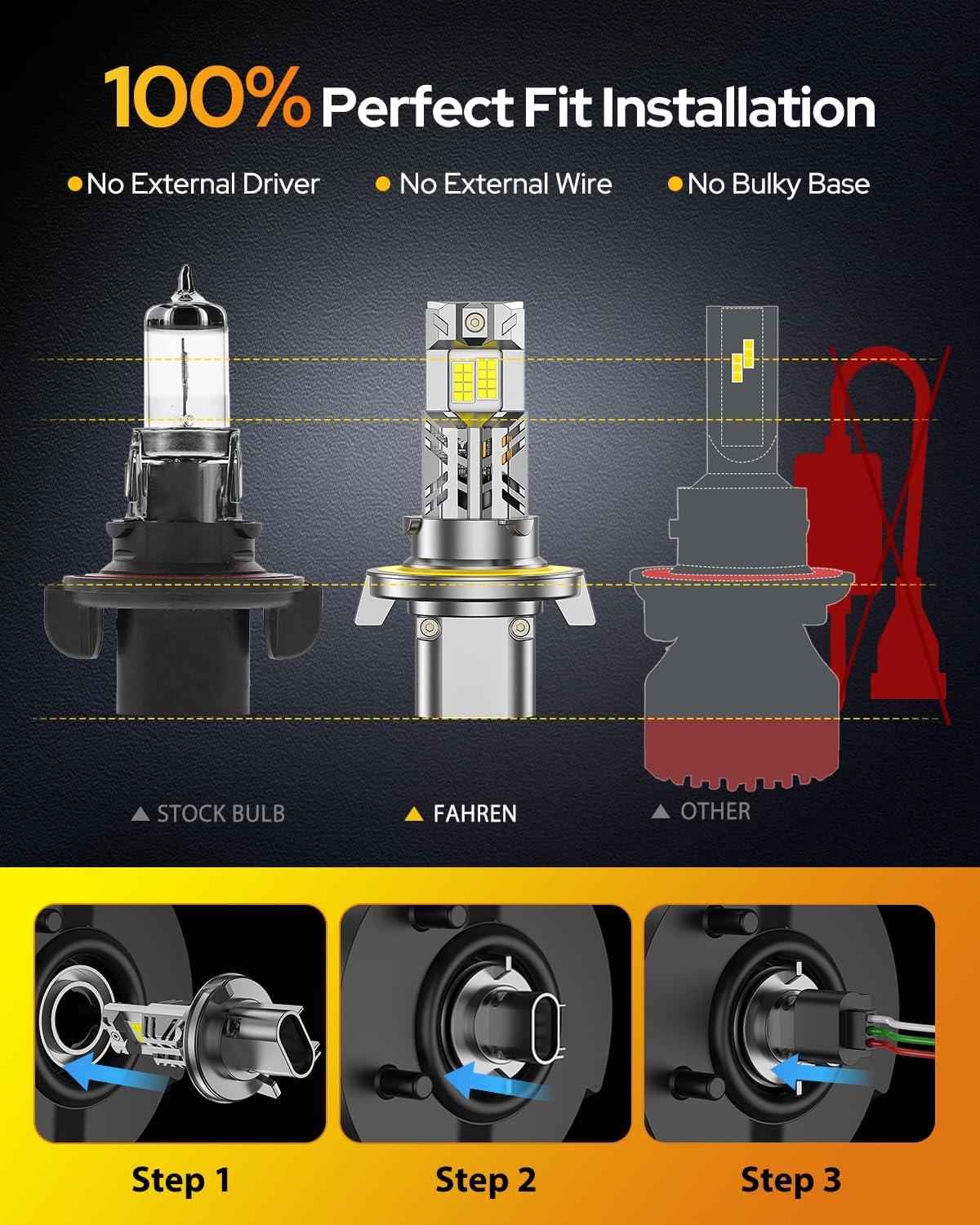 imageFAHREN H7 fog light bulbs 60000LM 12X Upgraded Brightness 70000 Hours Lifespan Real 11 Halogen Mini Size 6500K Cool White 11 Mini Size Plug and Play Pack of 4 2025 Updated9008
