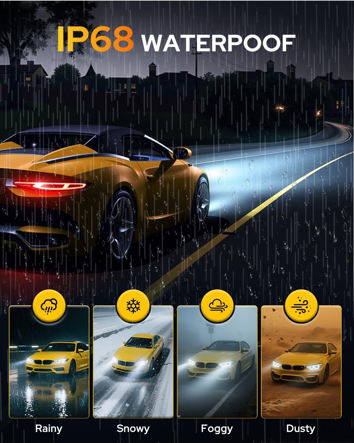 imageFAHREN H7 fog light bulbs 60000LM 12X Upgraded Brightness 70000 Hours Lifespan Real 11 Halogen Mini Size 6500K Cool White 11 Mini Size Plug and Play Pack of 4 2025 Updated9008