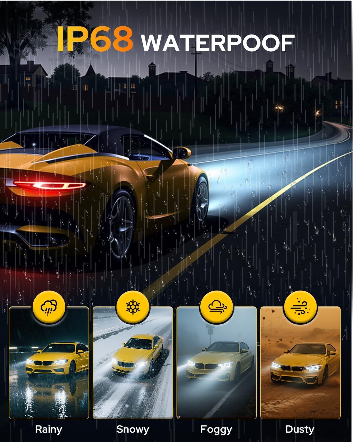 imageFAHREN H7 fog light bulbs 60000LM 12X Upgraded Brightness 70000 Hours Lifespan Real 11 Halogen Mini Size 6500K Cool White 11 Mini Size Plug and Play Pack of 4 2025 Updated9006 HB4