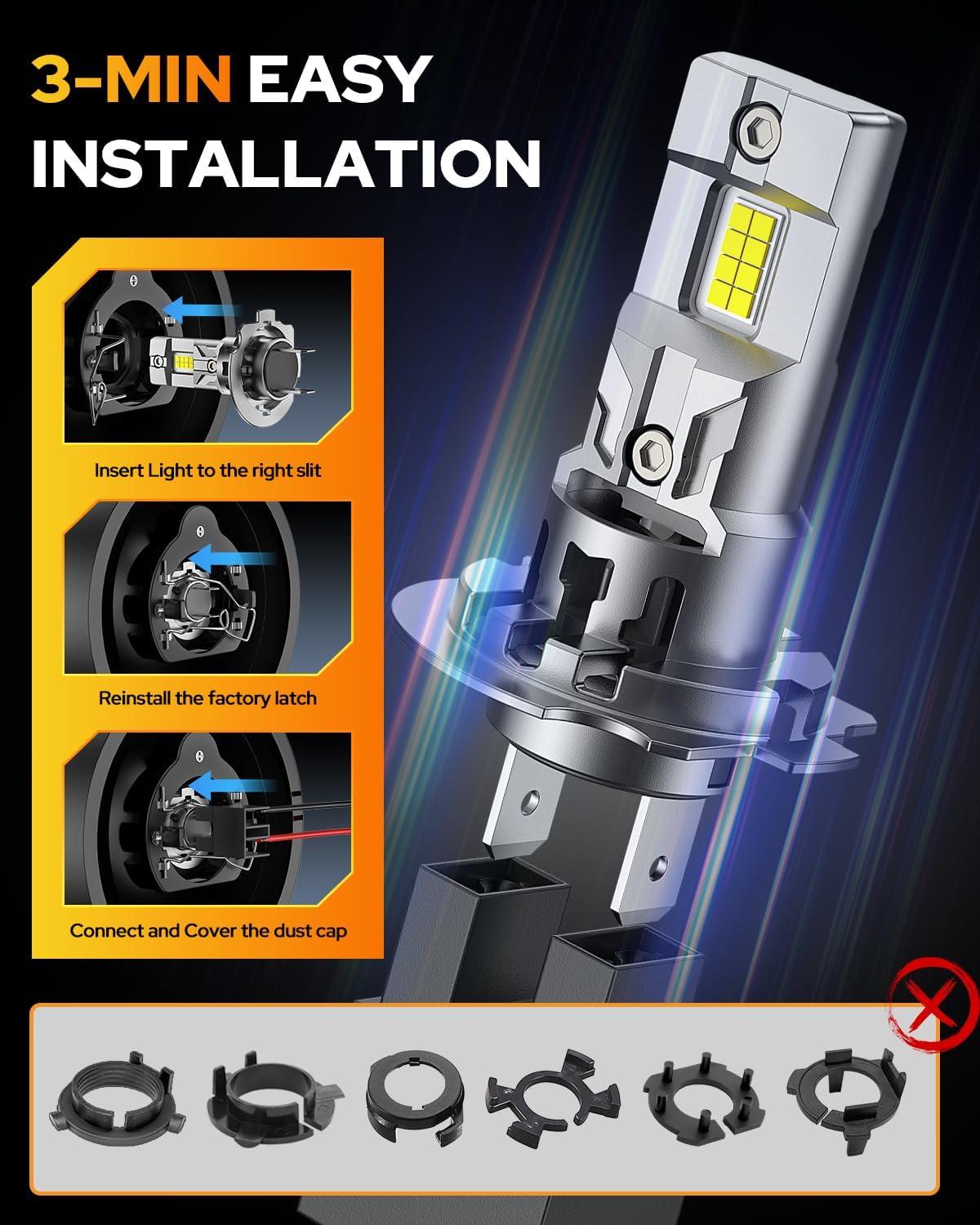 imageFAHREN H7 fog light bulbs 60000LM 12X Upgraded Brightness 70000 Hours Lifespan Real 11 Halogen Mini Size 6500K Cool White 11 Mini Size Plug and Play Pack of 4 2025 UpdatedH7