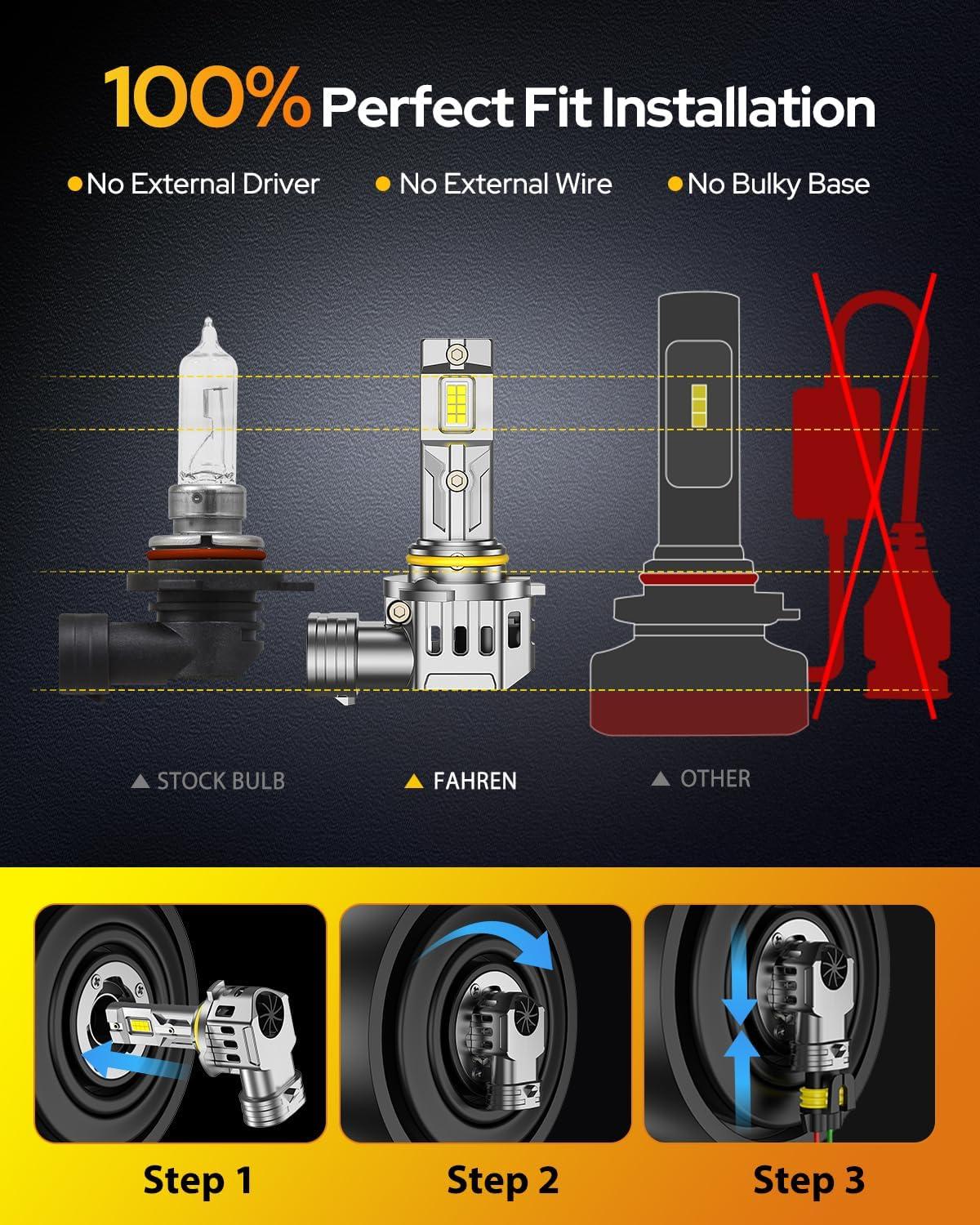 imageFAHREN H7 fog light bulbs 60000LM 12X Upgraded Brightness 70000 Hours Lifespan Real 11 Halogen Mini Size 6500K Cool White 11 Mini Size Plug and Play Pack of 4 2025 Updated9006 HB4