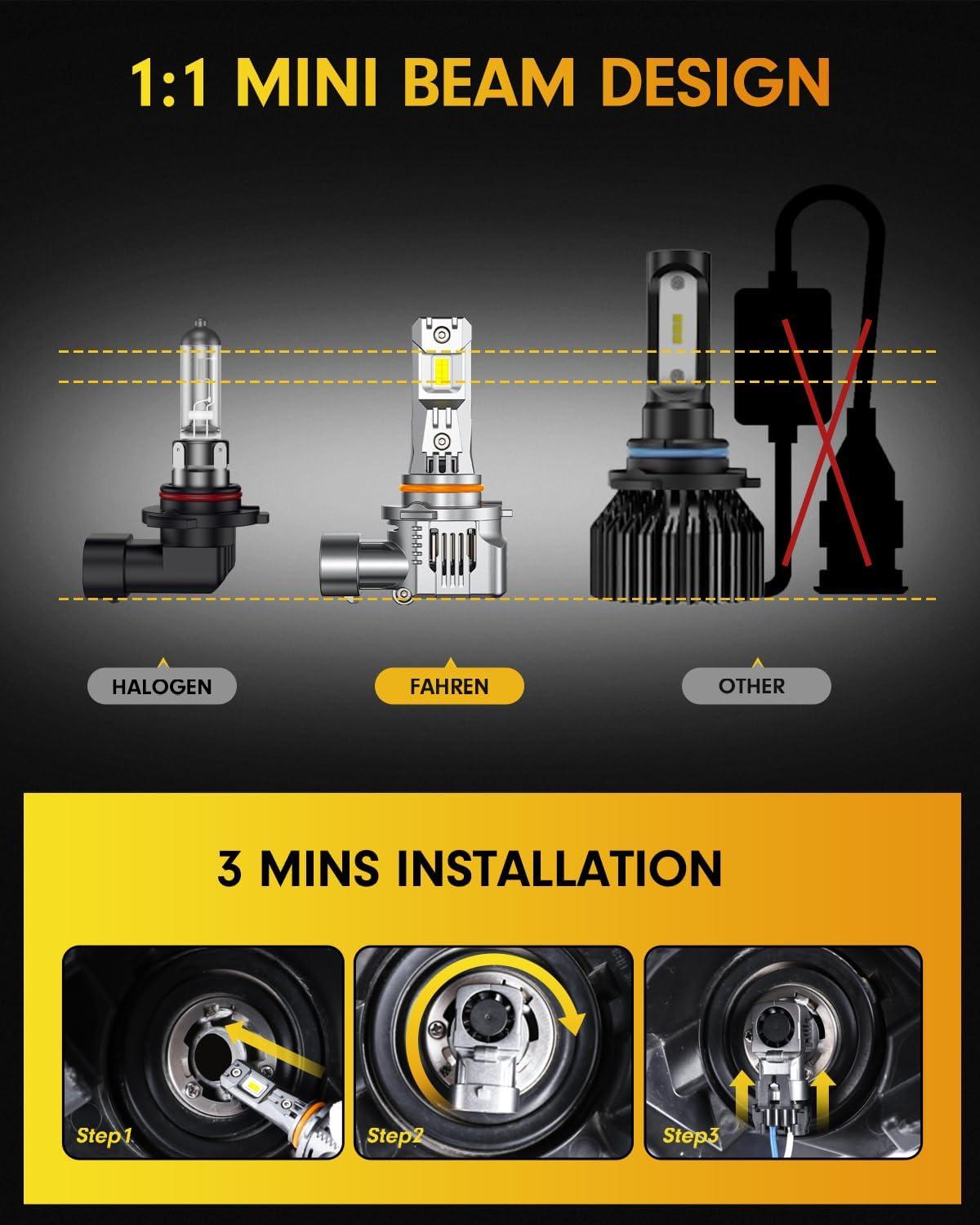 imageFAHREN Upgraded ampamp Brightest H7 Led Bulbs 1000 10X 60000LM Ultra Bright 6500K H7 fog light Mini Size No Adapter NeededIP68 WaterproofPlug and Play Pack of 29005hb3