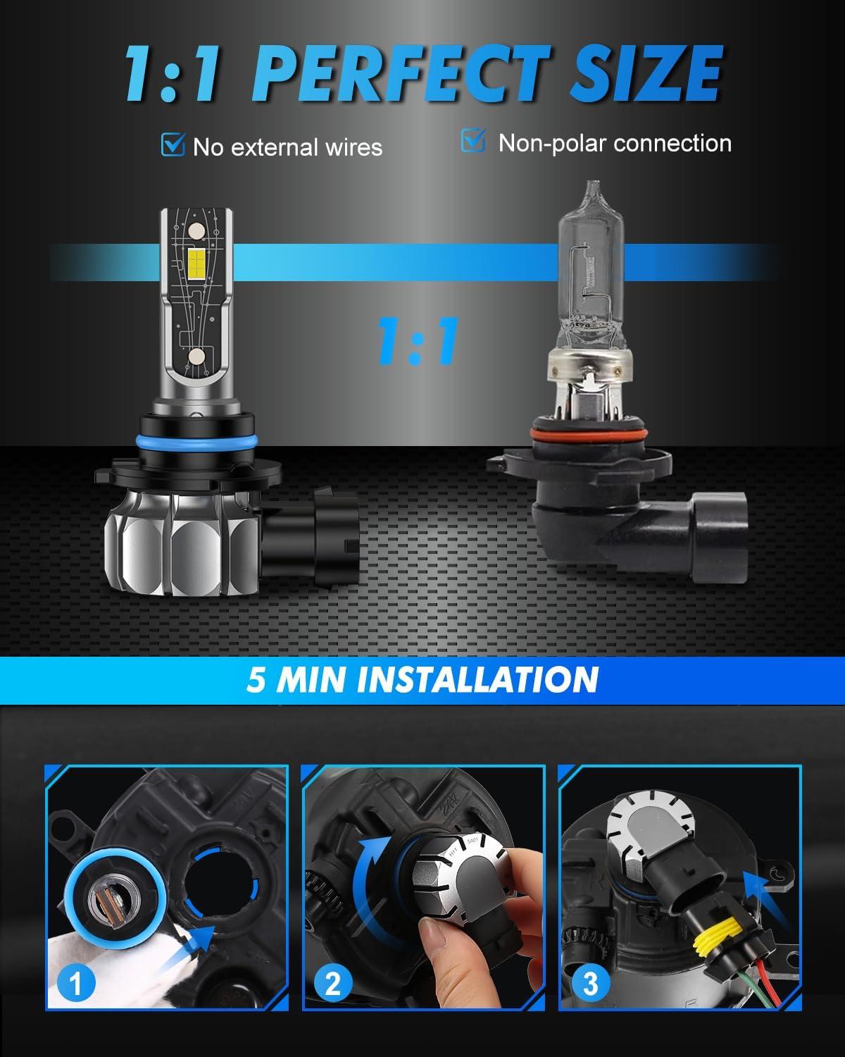imageUpgraded HB39005 Light Bulb 43000LM Super Bright 6500K 7 Years Long Service Life with Cooling Fan Real 11 Size 9005 Fog Lights CANbusReady Plug and Play lP68 Waterproof Pack of 2H1091459140