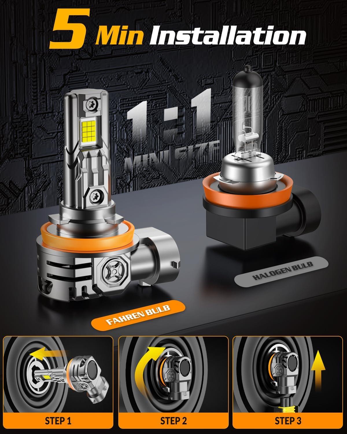 imageUpgraded HB39005 Light Bulb 43000LM Super Bright 6500K 7 Years Long Service Life with Cooling Fan Real 11 Size 9005 Fog Lights CANbusReady Plug and Play lP68 Waterproof Pack of 2H11H8H9
