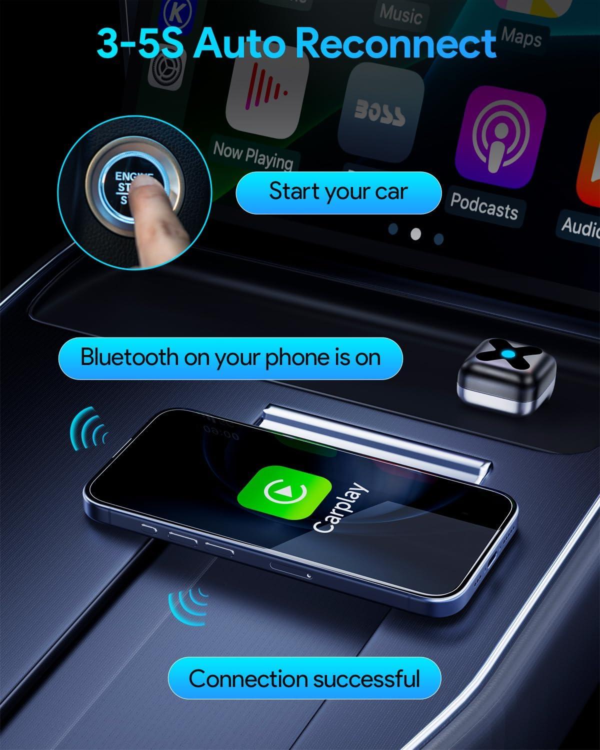 imageUltra Mini Android Auto ampamp CarPlay Wireless Adapter Latest A9 Chip 58GHZ WiFi 54 Bluetooth 35s Auto Connect USBCUSBAExtension Cable Compatible with iOS10 Android 10 CEROHSFCCBlackD