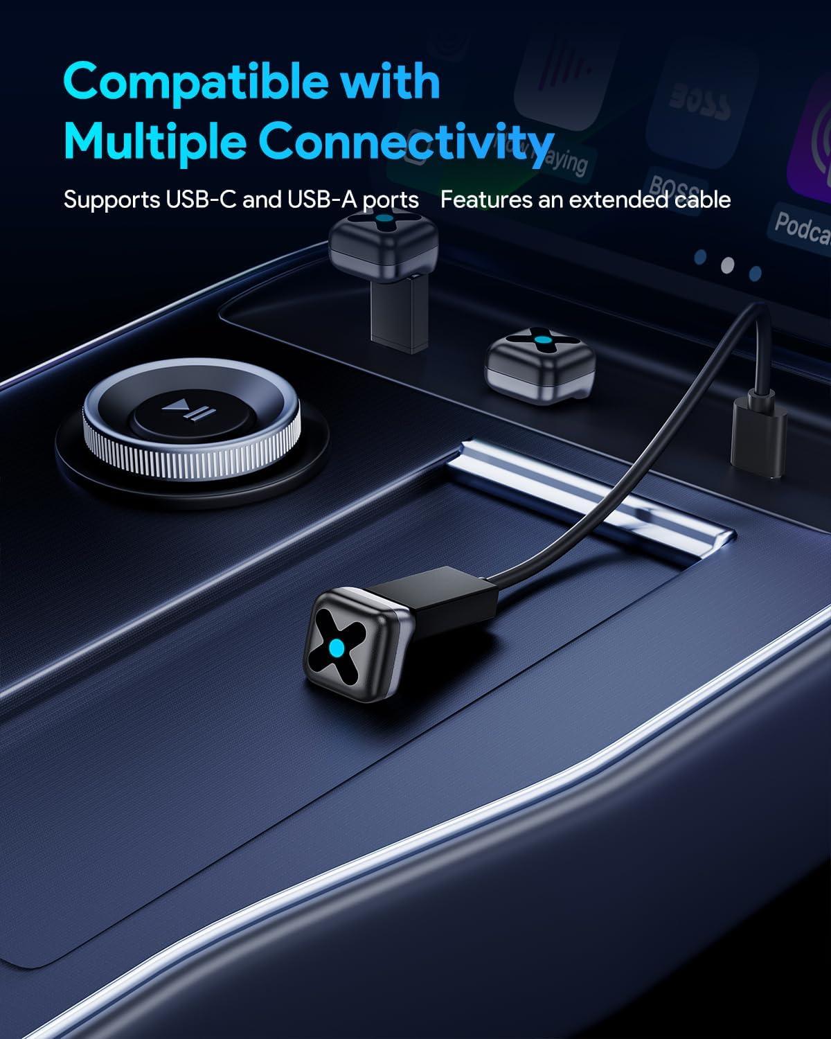 imageUltra Mini Android Auto ampamp CarPlay Wireless Adapter Latest A9 Chip 58GHZ WiFi 54 Bluetooth 35s Auto Connect USBCUSBAExtension Cable Compatible with iOS10 Android 10 CEROHSFCCBlackD