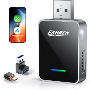 imageFAHREN 2in1 Wireless CarPlay Adapter Plug ampamp Play OneClick User Switching Converts Wired to Wireless Car Play Adapter Compatible iOS 12 ampamp Android 11 with USB TypeA ampamp TypeC