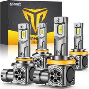 imageFAHREN  9005HB3 9006HB4 LED Bulbs Combo  Ultra Bright Mini Size 6500K White Fog Bulbs 70000Hrs Longer Lifespan with Cooling Fan Plug and Play Pack of 4H119005