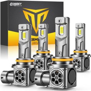 imageFAHREN  9005HB3 9006HB4 LED Bulbs Combo  Ultra Bright Mini Size 6500K White Fog Bulbs 70000Hrs Longer Lifespan with Cooling Fan Plug and Play Pack of 490059006