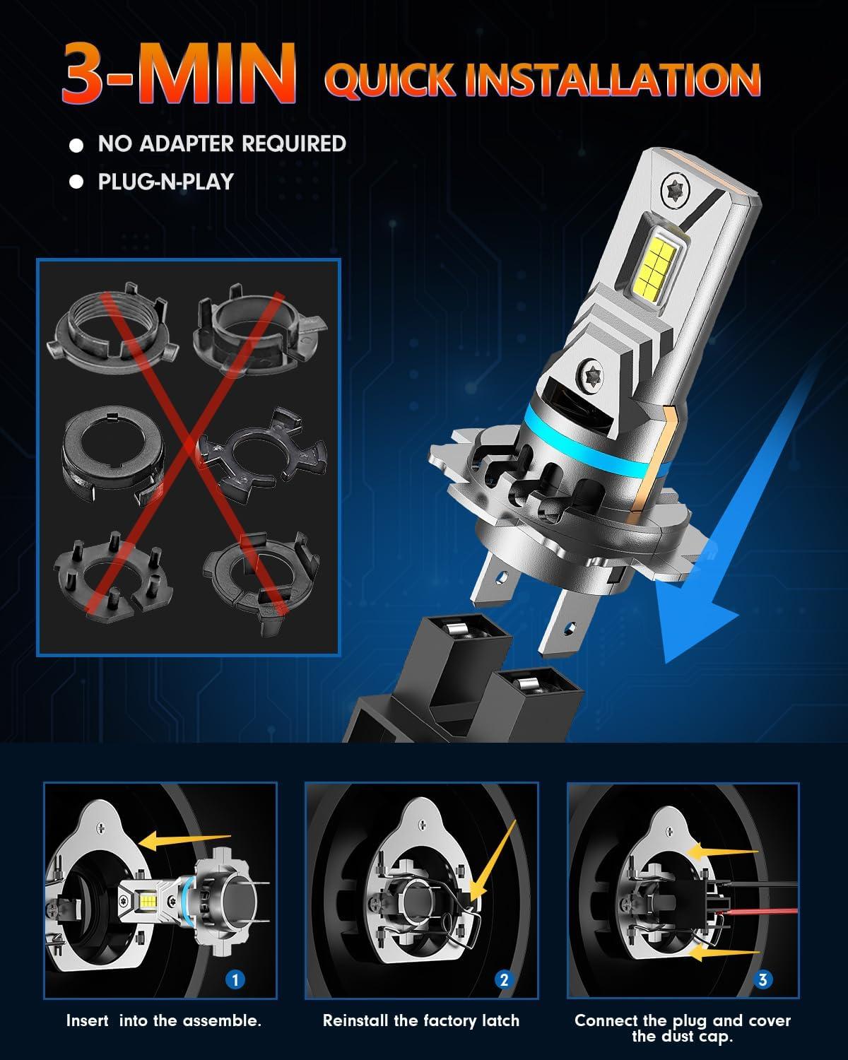 imageFAHREN Lastest ampamp Upgraded h7 bulbs120W 40000LM output brighter 900 Brightness 6500K White h7 fog bulbsNo Adapter RequiredPlug and Play Pack of 2H7