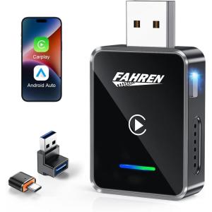 imageFAHREN CarPlay Wireless Adapter OneClick MultiUser Switching ZeroLatency WiredtoWireless Conversion Android Auto Wireless Adapter Compatible with iOS 12 and Android 11 Systems USB AC Port