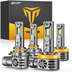 imageFAHREN H11H8H9 9005HB3 LED Bulbs Combo 100000LM 1200 Brighter 9005 H11 Fog Light Bulbs with 6500K White HighPerformance 11 Size Running Board Light NonPolarity Pack of 49005H11