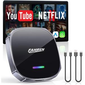 imageFAHREN Wireless CarPlay Adapter for iPhoneampamp Android Auto Support NetflixYouTube Mini Android Auto Wireless Adapter Plug ampamp PlayOnly Fit with The 2018 Cars with OEM Wired CarPlay