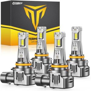 imageFAHREN 9005 9006 Fog Light Bulbs 130000LM 6500K Cool White 1300 Brighter 16PCS CSP Chips CANBUS Ready 11 Halogen Size Plug and Play IP68 Waterproof Pack of 4